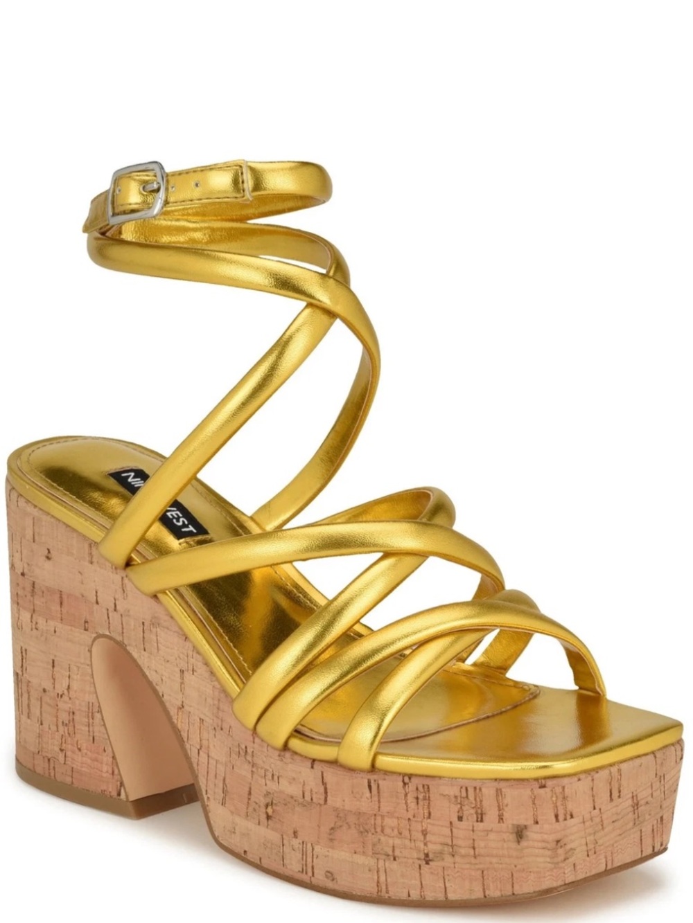 Nine West Metallic Gold Strappy Cork Platform Sandal